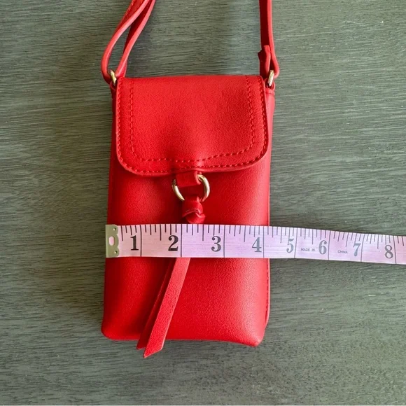 Red Crossbody Structured Rectangle Purse Bag Faux Leather Gold - Picture 10 of 10